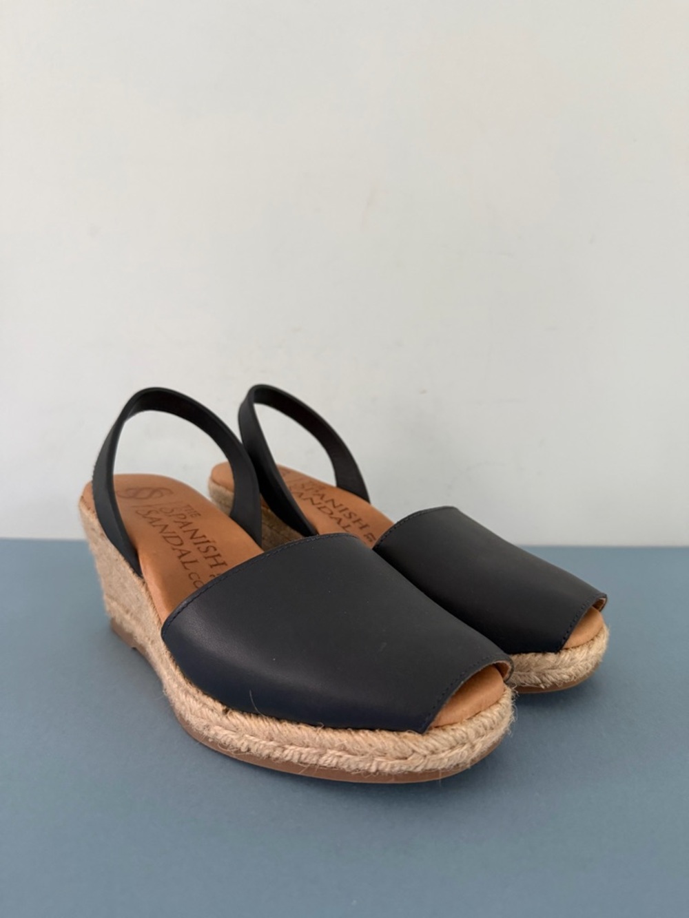 Spanish Sandal Co Navy Blue Espadrille Wedge Slingback Sandals - Picture 3 of 10